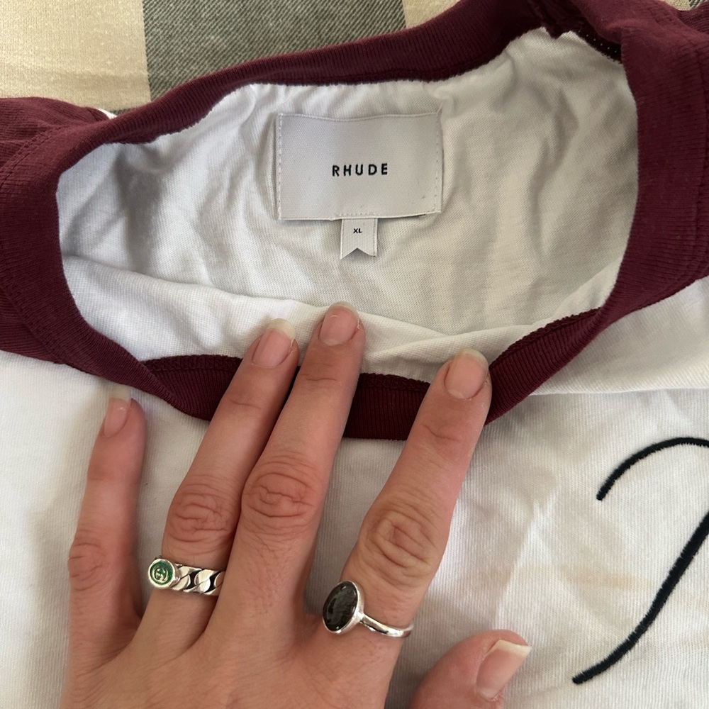 NWT Rhude Logo-Embroidered Cotton T-Shirt 'Bordeaux/White' XL - Picture 4 of 7